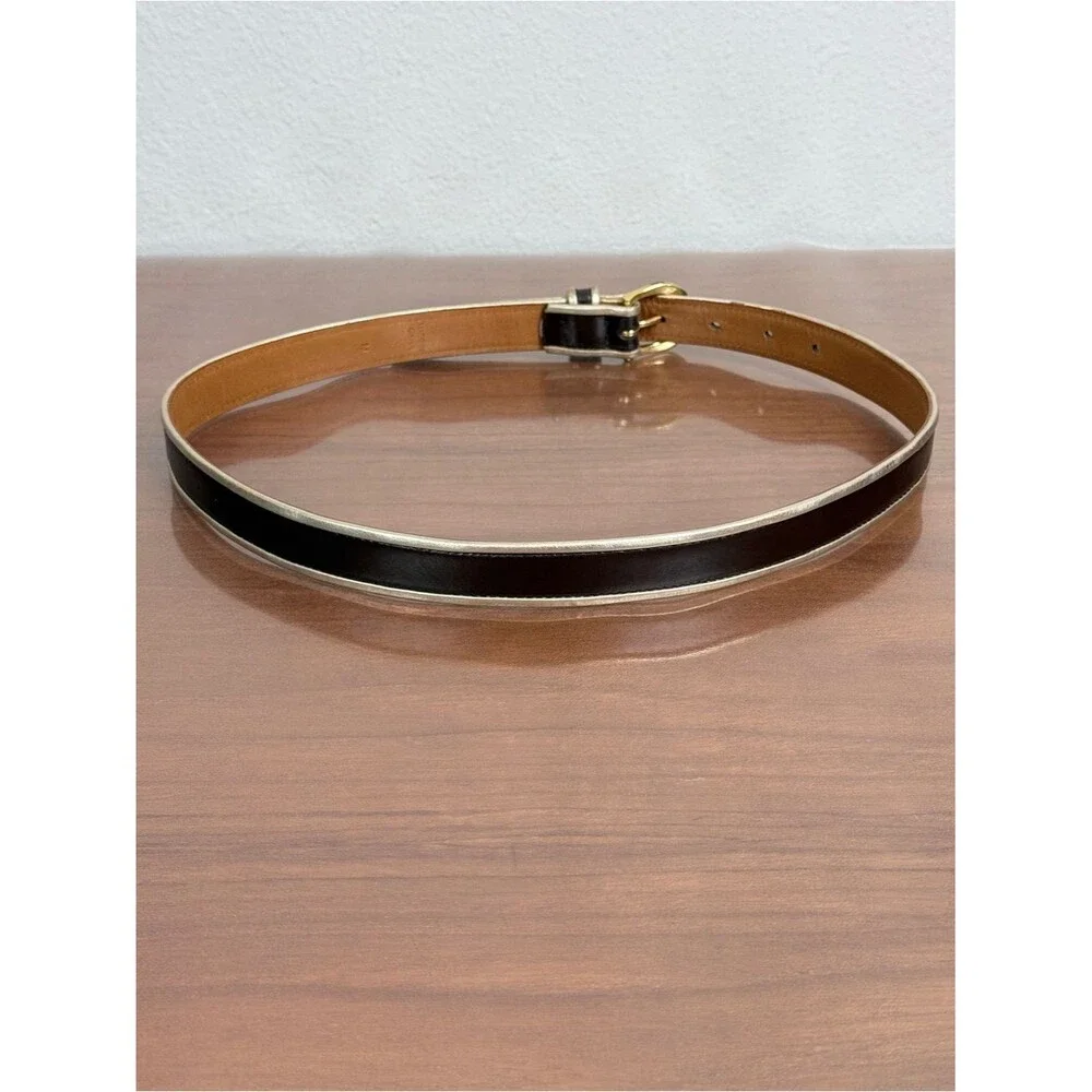 Lauren Ralph Lauren Brown Leather Belt with Gold Trim M